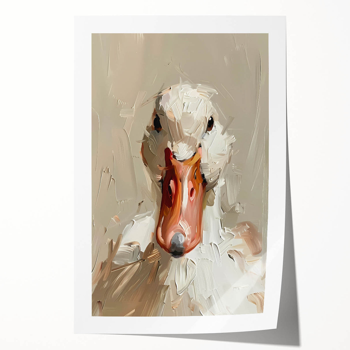 Beautiful rolled print showcasing a vibrant duck design in a whimsical style, perfect for home decor. Ideal for nature lovers and art enthusiasts, this unique wall art adds a playful touch to any space, enhancing interior aesthetics with its colorful illustration.