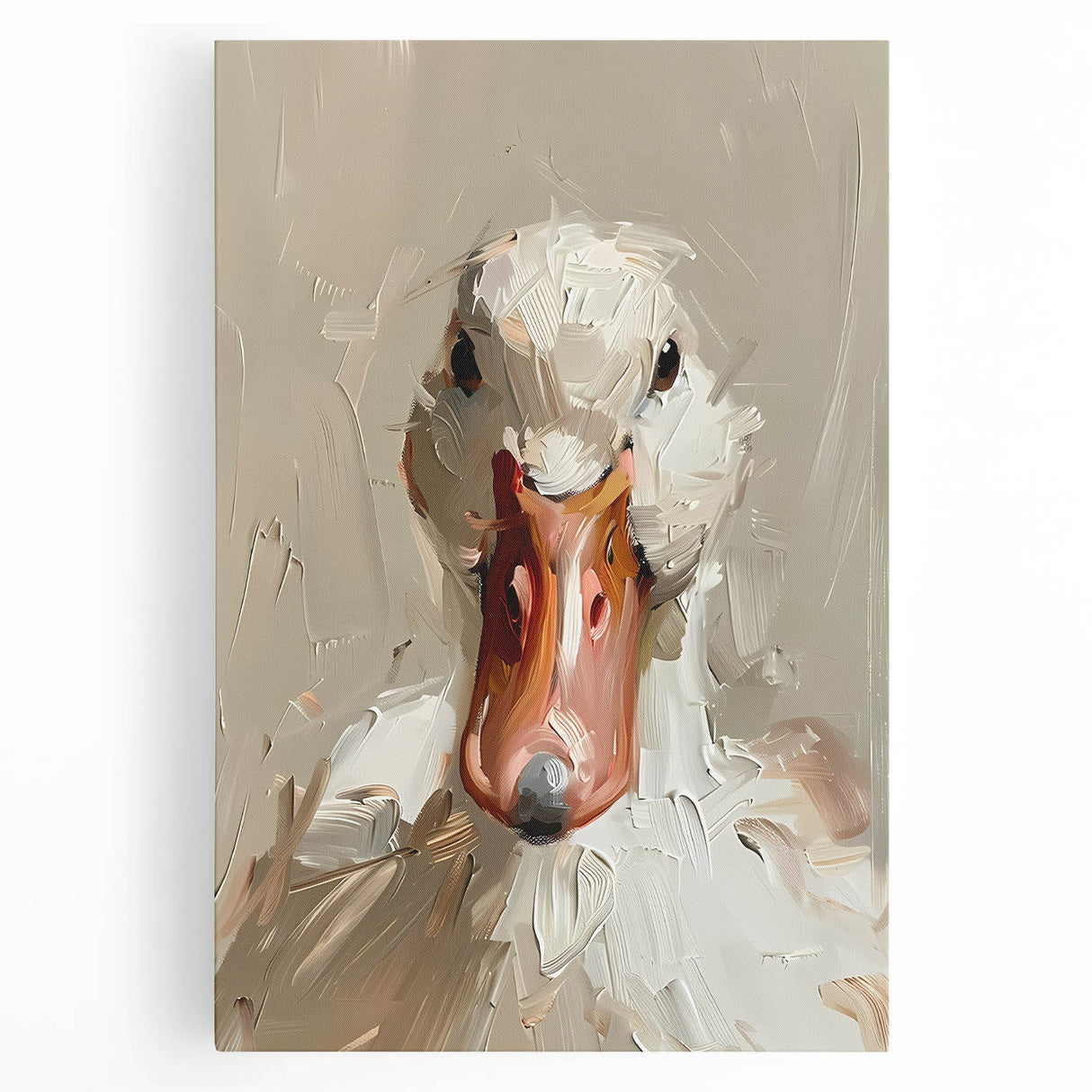 Vibrant stretched canvas wall art showcasing a whimsical duck design with colorful feathers, perfect for adding a playful touch to any room decor.