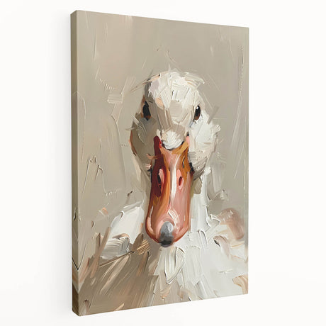 Colorful duck-themed wall art collection displayed on stretched canvas, showcasing vibrant illustrations of various duck species in a serene natural setting. The side view emphasizes the canvas texture and framing, perfect for home decor enthusiasts.