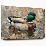 Acrylic wall art collection featuring a side view of a duck design, elegantly displayed with pins against a modern decor backdrop, showcasing vibrant colors and intricate details.
