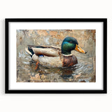 Framed wall art showcasing a vibrant duck design in a black frame with a white mat, perfect for enhancing home decor and adding a touch of nature-inspired elegance.
