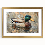 Elegant wall art featuring a duck design framed in gold, showcasing intricate details and a stylish mat, perfect for enhancing home decor with a nature-inspired theme.