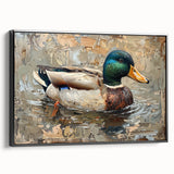 Framed canvas wall art showcasing a vibrant duck design with intricate details, set against a sleek black frame, ideal for modern home decor.