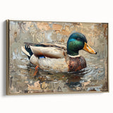 Framed wall art featuring a stylish duck design with a gold frame, showcasing vibrant colors and intricate details, perfect for modern home decor.