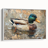 Framed wall art featuring a serene duck design in a modern aesthetic, displayed in a white frame against a neutral backdrop, perfect for home decor.