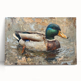 Stretched canvas wall art featuring a vibrant duck design, showcasing intricate colors and patterns, perfect for home decor and nature enthusiasts.