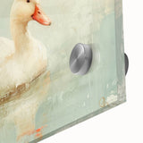 Close-up of a vibrant acrylic glass wall art piece featuring an intricate duck design, showcasing vivid colors and fine details, perfect for enhancing any modern decor.