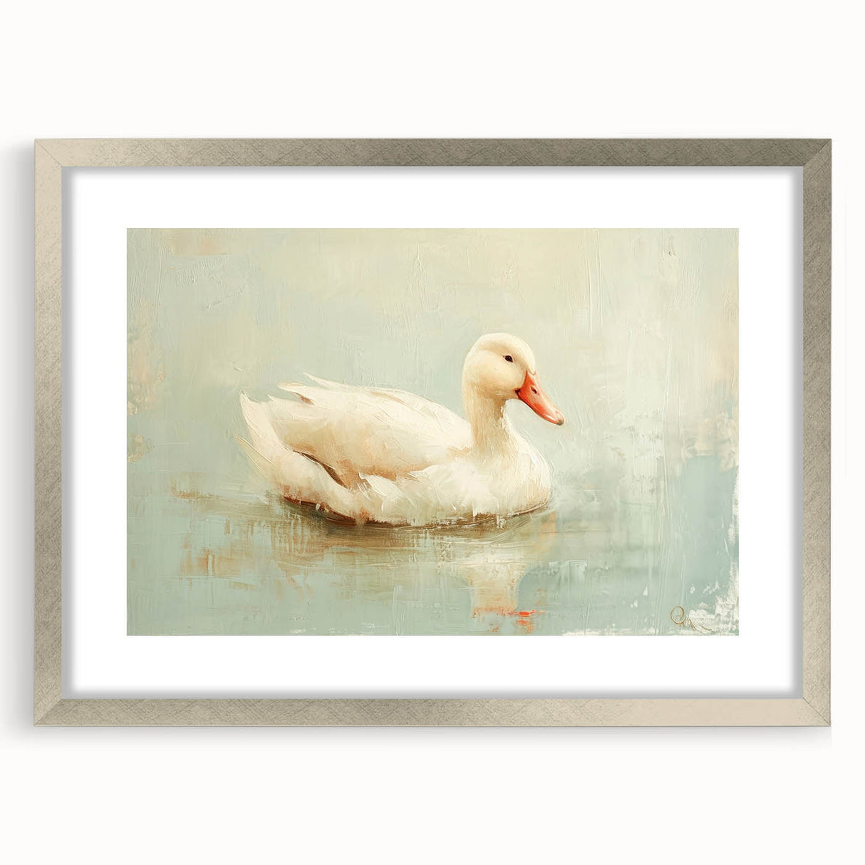 Framed wall art collection featuring a duck design in a silver frame, showcasing intricate details and a mat border, ideal for enhancing home decor aesthetics.
