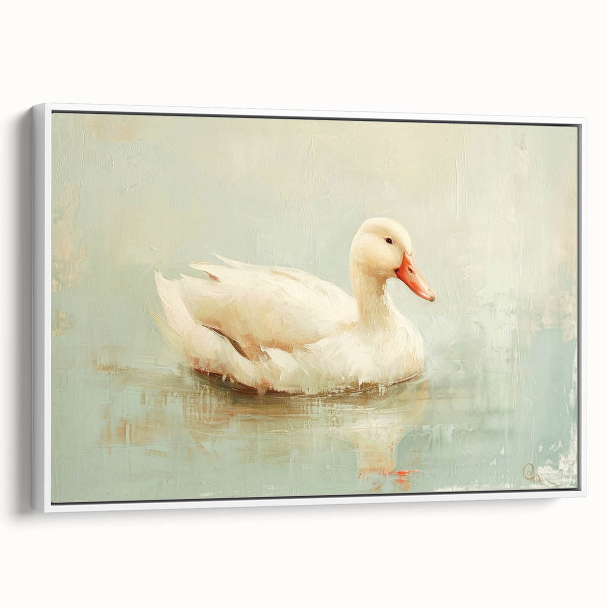 Framed wall art collection featuring a serene duck design, displayed against a white background, showcasing vibrant colors and intricate details, perfect for home decor.