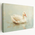 Stretched canvas wall art featuring a vibrant duck design with rich colors, ideal for home decor. Side view showcases the canvas texture and framing details.