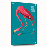 Flamingo-themed wall art collection displayed in a sleek acrylic glass frame, showcasing vibrant pink colors and modern design elements, ideal for home decor.