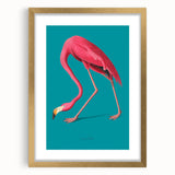 Flamingo-themed wall art design featuring vibrant pink flamingos set against a soft pastel background, elegantly framed with a gold mat for a chic home decor accent.