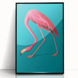 Framed wall art featuring a vibrant flamingo design, displayed in a sleek black frame with acrylic glass, ideal for modern home decor and tropical-themed interiors.