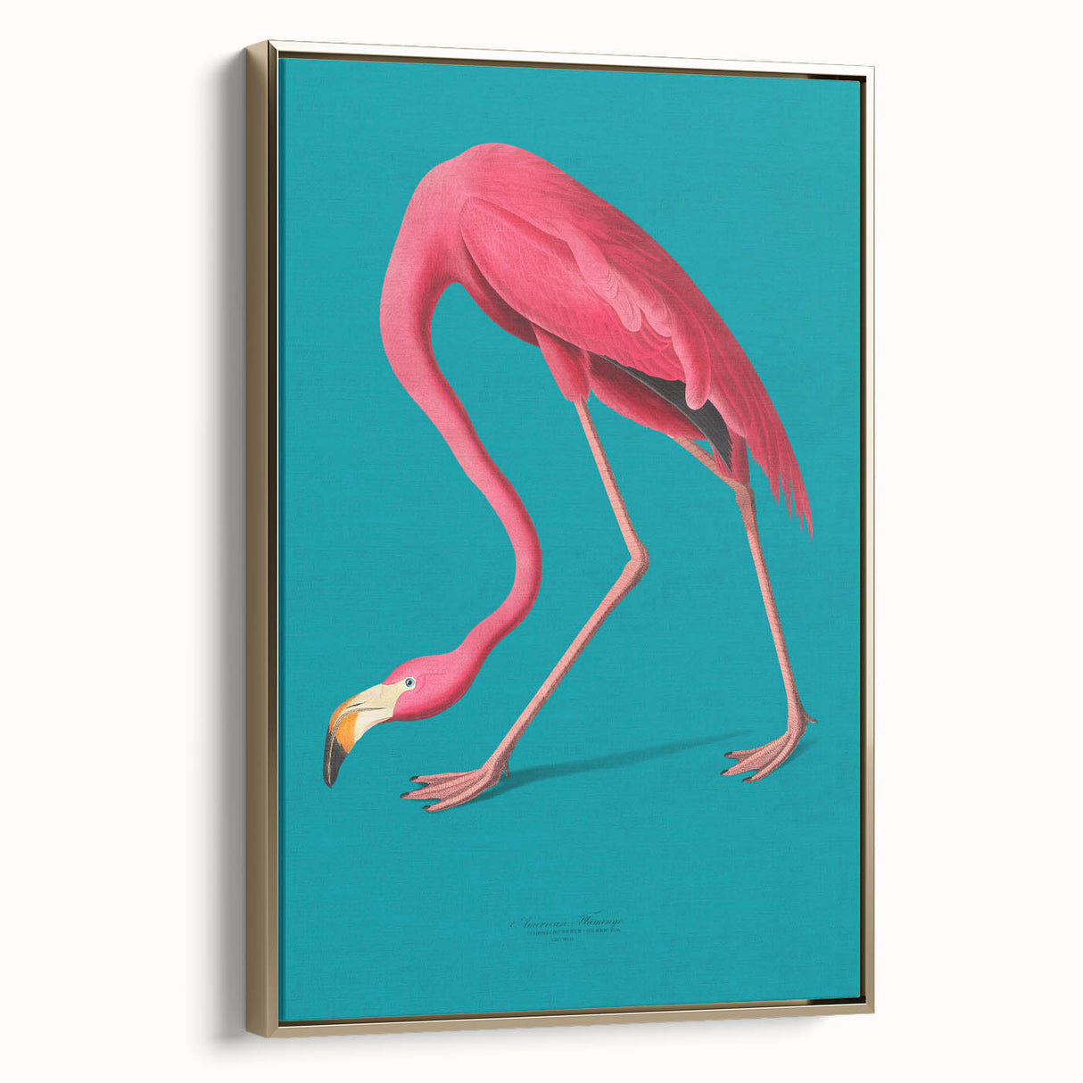 Framed wall art featuring a vibrant flamingo design with gold accents, set against a neutral background, ideal for adding a touch of elegance to modern decor.
