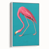 Framed wall art featuring a vibrant flamingo design on a textured canvas, displayed against a white background, showcasing elegance and colorful decor for home or office.