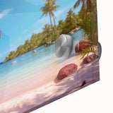 Close-up of a vibrant acrylic wall art piece featuring a flamingo design, showcasing intricate details and vivid colors, perfect for modern home decor.