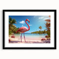 Framed wall art featuring a vibrant flamingo design in shades of pink and green against a black background, perfect for enhancing modern home decor.