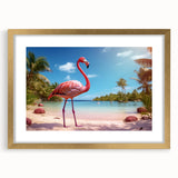 Framed wall art featuring a vibrant flamingo design with gold accents, perfect for home decor. Ideal for adding a tropical touch to any room.