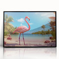 Framed wall art featuring a vibrant flamingo design in a sleek black frame, showcasing a contemporary aesthetic perfect for modern home decor. Ideal for bird lovers and art enthusiasts seeking a colorful accent for their living spaces.