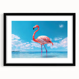 Black-framed wall art featuring a vibrant flamingo design, ideal for modern decor. The piece showcases intricate details and colorful elements, adding a tropical touch to any room.