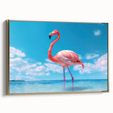 Framed wall art featuring a vibrant flamingo design on canvas, set against a luxurious gold background, showcasing a modern and elegant aesthetic for home decor.
