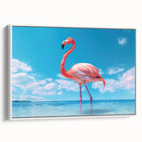 Framed canvas wall art featuring a vibrant flamingo design, showcasing intricate details in pink and white hues, perfect for modern decor.