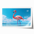 Flamingo-themed wall art print showcasing vibrant pink flamingos against a tropical background, rolled for easy display and shipping. Perfect for adding a colorful touch to home decor.