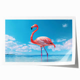 Flamingo-themed wall art print showcasing vibrant pink flamingos against a tropical background, rolled for easy display and shipping. Perfect for adding a colorful touch to home decor.