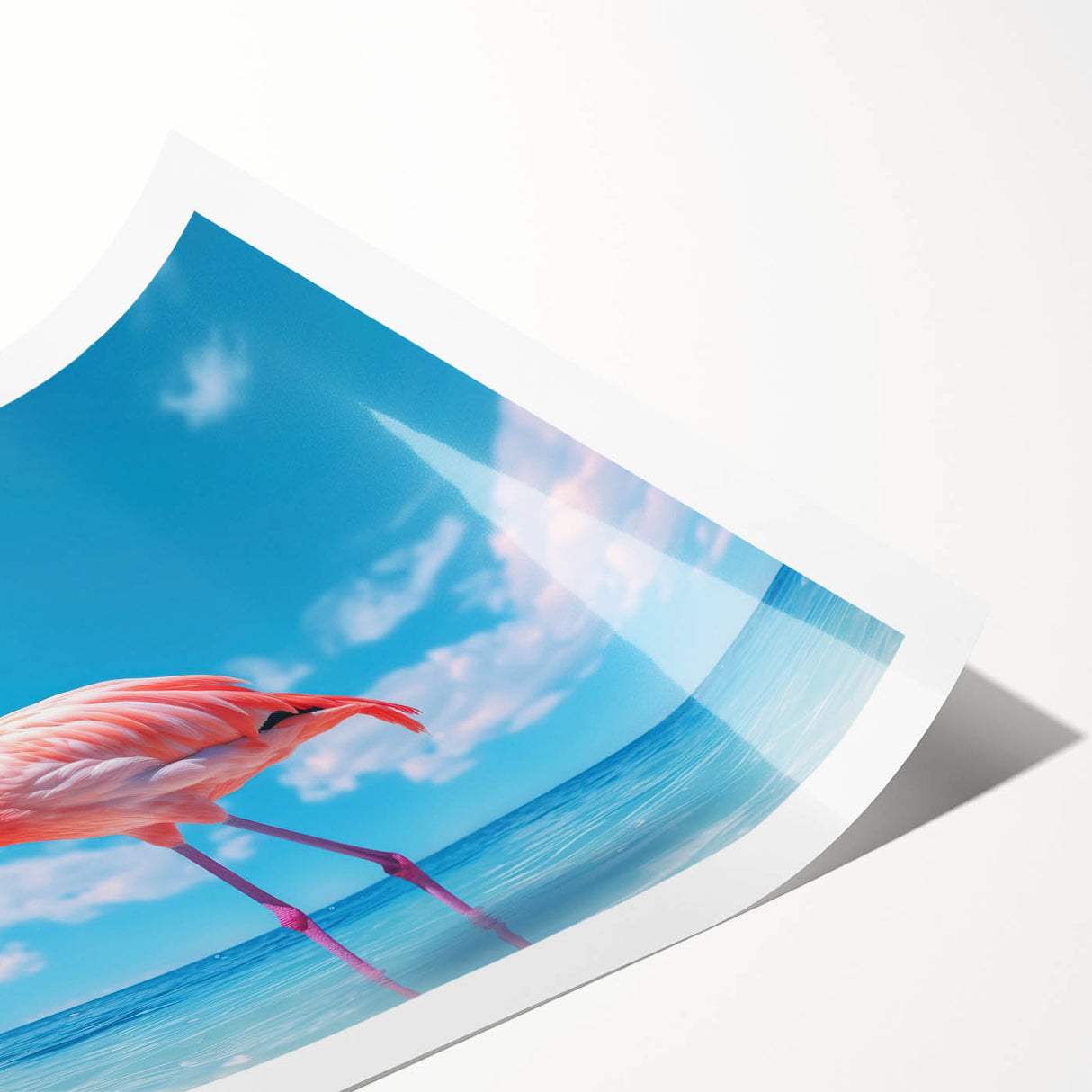 Flamingo-themed wall art print showcasing vibrant pink and green colors, elegantly rolled for easy display and shipping, ideal for home decor enthusiasts.
