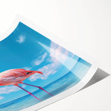 Flamingo-themed wall art print showcasing vibrant pink and green colors, elegantly rolled for easy display and shipping, ideal for home decor enthusiasts.