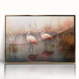 Framed wall art featuring a vibrant flamingo design, set in a sleek gold frame and acrylic front, ideal for adding a tropical touch to home decor.