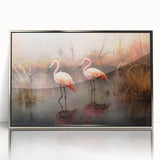 Framed wall art featuring a vibrant flamingo design, set in an elegant silver frame. The acrylic front enhances colors, perfect for home decor.