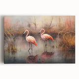 Flamingo-themed stretched canvas wall art featuring vibrant pink and green colors, perfect for adding a tropical touch to home decor. Ideal for bird lovers and nature enthusiasts.