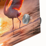 Close-up of a vibrant flamingo-themed wall art design on acrylic glass, showcasing vivid pink and green colors, ideal for modern home decor.