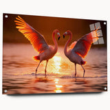 Acrylic glass wall art featuring a vibrant flamingo design in a side view, showcasing colorful details and pin mounting for easy display in modern decor.
