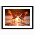 Framed wall art featuring a vibrant flamingo design, set in a sleek black frame with a white mat, ideal for modern home decor and tropical-themed interiors.