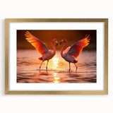 Framed wall art collection showcasing a vibrant flamingo design in gold frame, featuring a mat for an elegant finish, perfect for modern decor.