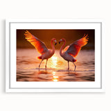 Framed wall art showcasing a vibrant flamingo design with a white mat, ideal for adding a pop of color to modern home decor. The piece is elegantly displayed from the front, highlighting its intricate details and stylish finish, perfect for bird lovers and art enthusiasts.