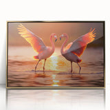 Framed wall art featuring a vibrant flamingo design in gold-acrylic finish, showcasing intricate details and a modern aesthetic, perfect for contemporary decor.