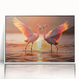 Framed acrylic wall art featuring a vibrant flamingo design in pink and white, perfect for adding a tropical touch to home decor. Ideal for modern interiors.