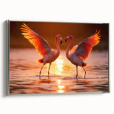 Framed wall art collection featuring elegant flamingo design on textured canvas, set in a sleek silver frame, showcasing vibrant colors and intricate details.