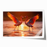 Flamingo-themed wall art print showcasing vibrant pink flamingos against a soft pastel background, rolled up for easy shipping and display. Perfect for tropical decor.