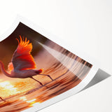 Flamingo-themed wall art print showcasing vibrant pink and green colors, featuring elegant flamingos against a lush botanical background, rolled for easy display.