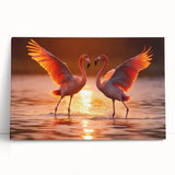 Vibrant flamingo wall art on stretched canvas, featuring bright pink tones and tropical motifs, perfect for adding a lively touch to home decor.