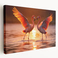 Stretched canvas artwork showcasing a vibrant flamingo design in pink and green hues, ideal for adding a tropical touch to home decor.