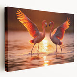 Stretched canvas artwork showcasing a vibrant flamingo design in pink and green hues, ideal for adding a tropical touch to home decor.