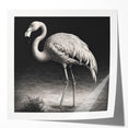 Flamingo-themed wall art print showcasing vibrant pink and orange hues, ideal for tropical decor, displayed in a glossy finish to enhance colors and details.