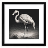 Stylish black-framed wall art featuring a vibrant flamingo design against a soft pastel background, perfect for modern home decor and adding a tropical touch.