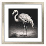 Framed wall art collection featuring a vibrant flamingo design with a silver mat, showcasing tropical colors and a contemporary aesthetic, perfect for home decor.