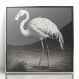 Framed wall art featuring a vibrant flamingo design in a silver-acrylic frame, showcasing intricate details and a modern aesthetic, perfect for enhancing any decor.